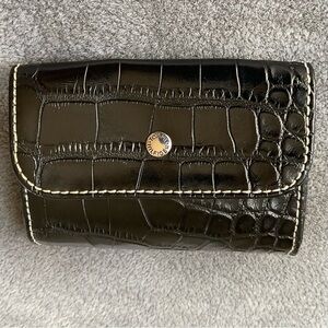 TOMMY HILFIGER Black Faux Crocodile or Alligator Print Card Pouch